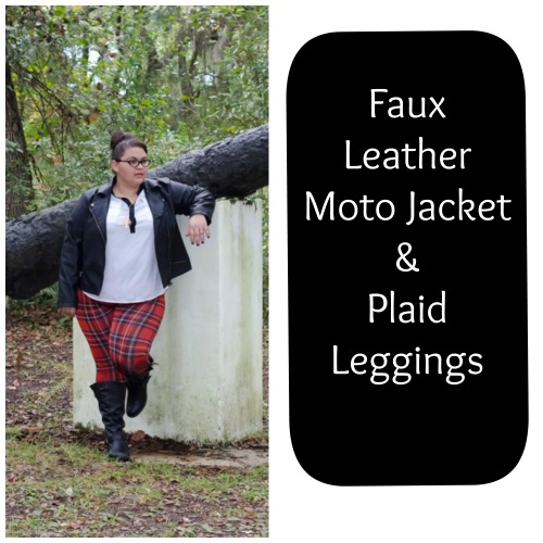 Deb Shops Faux Leather Jacket & Plaid Leggings on Kirstin Marie, Deb Shops Fall Must Haves